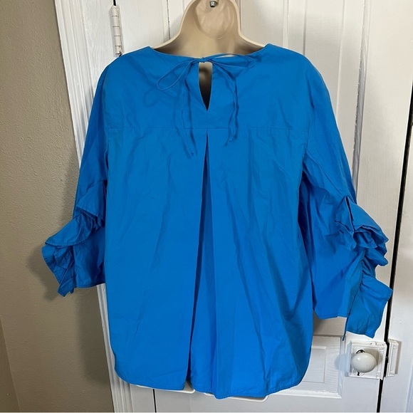 Meimeij 3/4 Sleeve Ruffle Detail Blouse Top Blue IT 44 US 8 R1 - Picture 4 of 9